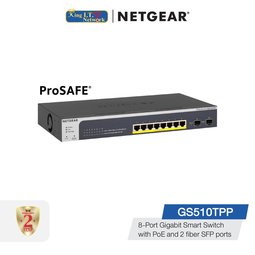 NETGEAR (GS510TPP) 10-Port Gigabit Ethernet Smart Managed Pro PoE Switch - with 8 x PoE+ (190W), 2 x 1G SFP