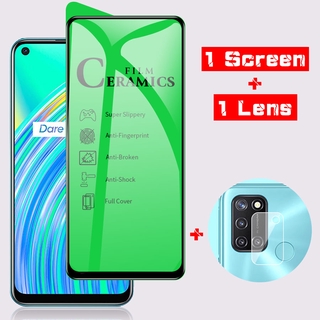 ฟิล์มกระจกนิรภัยกันรอยหน้าจอ + เลนส์กล้อง 2 In 1 Realme C2 C3 C11 C12 C15 5 5I 6I 7 7I 3 Pro Xt