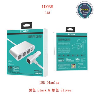 ช่องขยายจุดบุหรี่ภายในรถยนต์ 3 ช่องและ 2 USB พร้อมบอกค่าแบตเตอร์รี่ Car Charger LUOBR L12 5.5A MAX