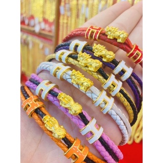 ข้อมือปี่เซียะ หนังถัก น้ำหนักทอง 0.3 กรัม ทองคำแท้ 99.99% (24K) ยาว 15 -17 cm