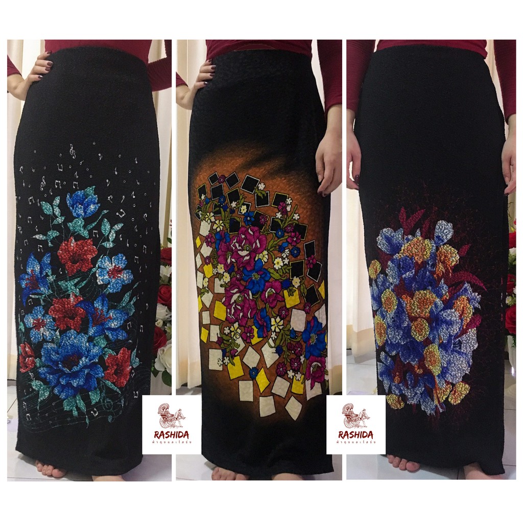 กระโปรงผ้าถุงลายดอก ผ้าถุงสำเร็จ ผ้าหนามีซับใน ผ้าทิ้งตัวไม่ยับ