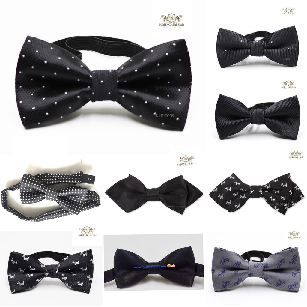 Black & White Boy Bowtie หูกระต่าย โบว์ไทเด็ก สำเร็จรูป สายเลื่อนปรับระดับสั้นยาวได้ หูกระต่าย สีดำ สีเทา สีขาว หลากห...
