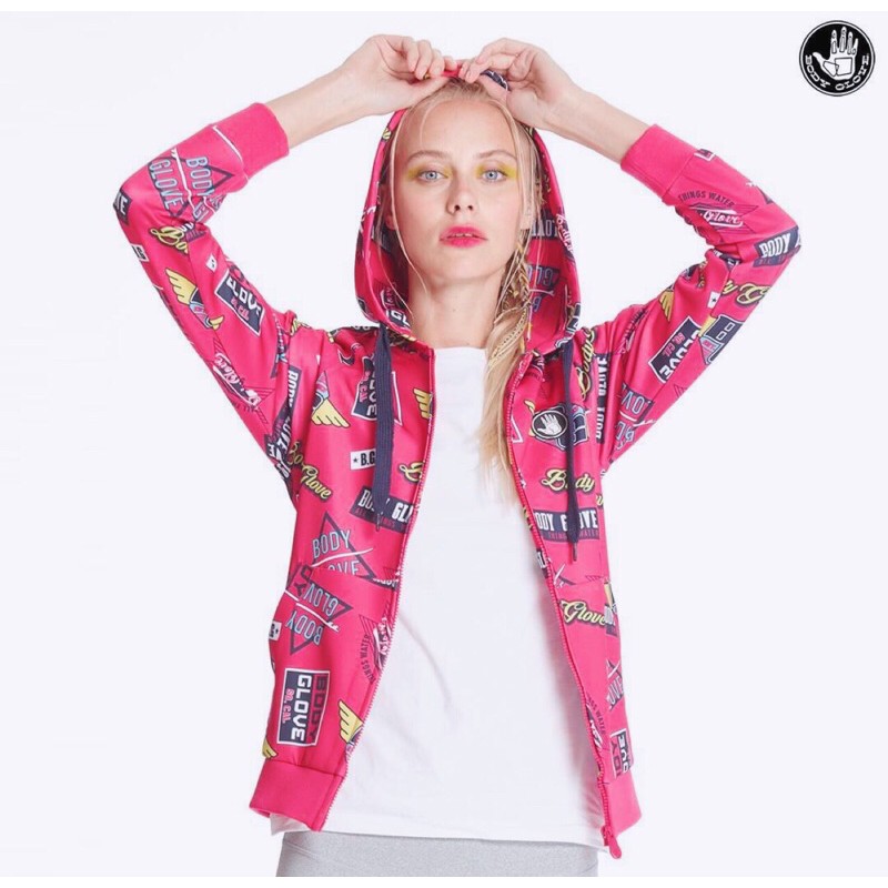 🔥SALE🔥BODY GLOVE💯% 🦋New ป้ายห้อย🦋 Women's Hoodie Active เสื้อฮู้ด ผู้หญิง (Ⓜ️/สีชมพู/ลายสุดปัง) ‼️SA