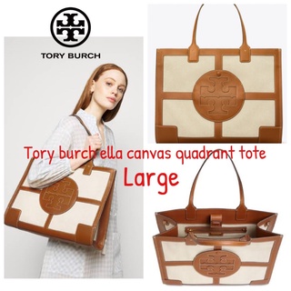 สะพายไหล่ กระเป๋าถือ ของแท้ Tory burch ella canvas quadrant tote