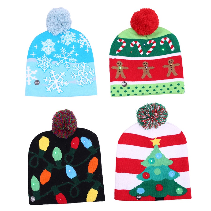 B4 pcs LED Christmas Hats Beanie Sweater Christmas Santa Hat Light Up ...