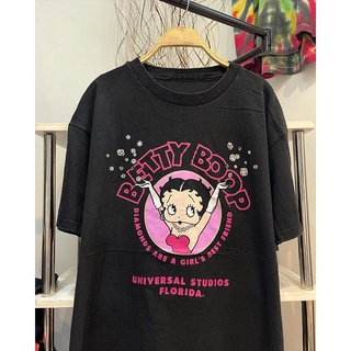 เสื้อยืดแขนสั้น พิมพ์ลายโปสเตอร์ Miss Betty Boop สไตล์วินเทจ สําหรับนักเรียน