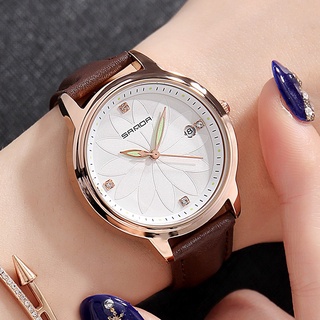 SANDA Flower Dial Leather Watch Women Waterproof Quartz Ladies Watch Fashion Women Watches relogio feminino Montre Femme