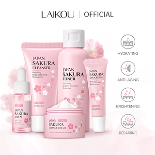 LAIKOU เจแปน ซากุระ สกินแคร์ เซต ไวท์เทนนิ่ง เซรั่ม มอยส์เจอไรเซอร์ เฟเชียล คลีนเซอร์ ลบจุดด่างดำ ริ้วรอย