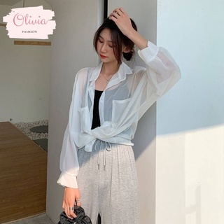 🍓Olivia🍓 เสื้อเชิ้ตผ้าชีฟอง แขนยาว freesize บางเบา ใส่สบาย #9983