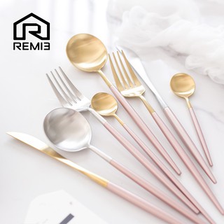 REM13 ชุดช้อน ส้อม มีด  สแตนเลส สีโรสโกลด์ และสีโรสซิลเวอร์ อุปกรณ์รับประทานอาหาร สวย สร้างสีสันให้โต๊ะอาหารคุณ