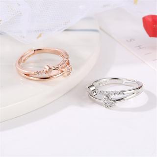 [COD] Double Layer Crystal Heart Ring Open Adjustable Fashion Women Rings Jewelry