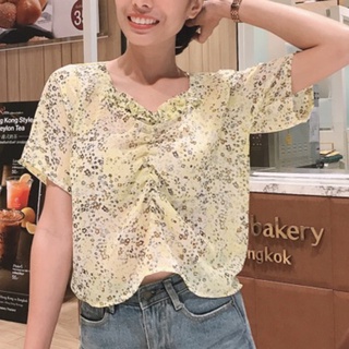 Daisy floral 💐 เสื้อครอป หย่อนหน้าผ้าชีฟอง