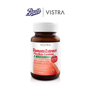 Vistra Tomato 30S   วิสทร้า สารสกัดจากมะเขือเทศ ผสม เบต้า-แคโรที​น และวิตามินอี 30 เม็ด