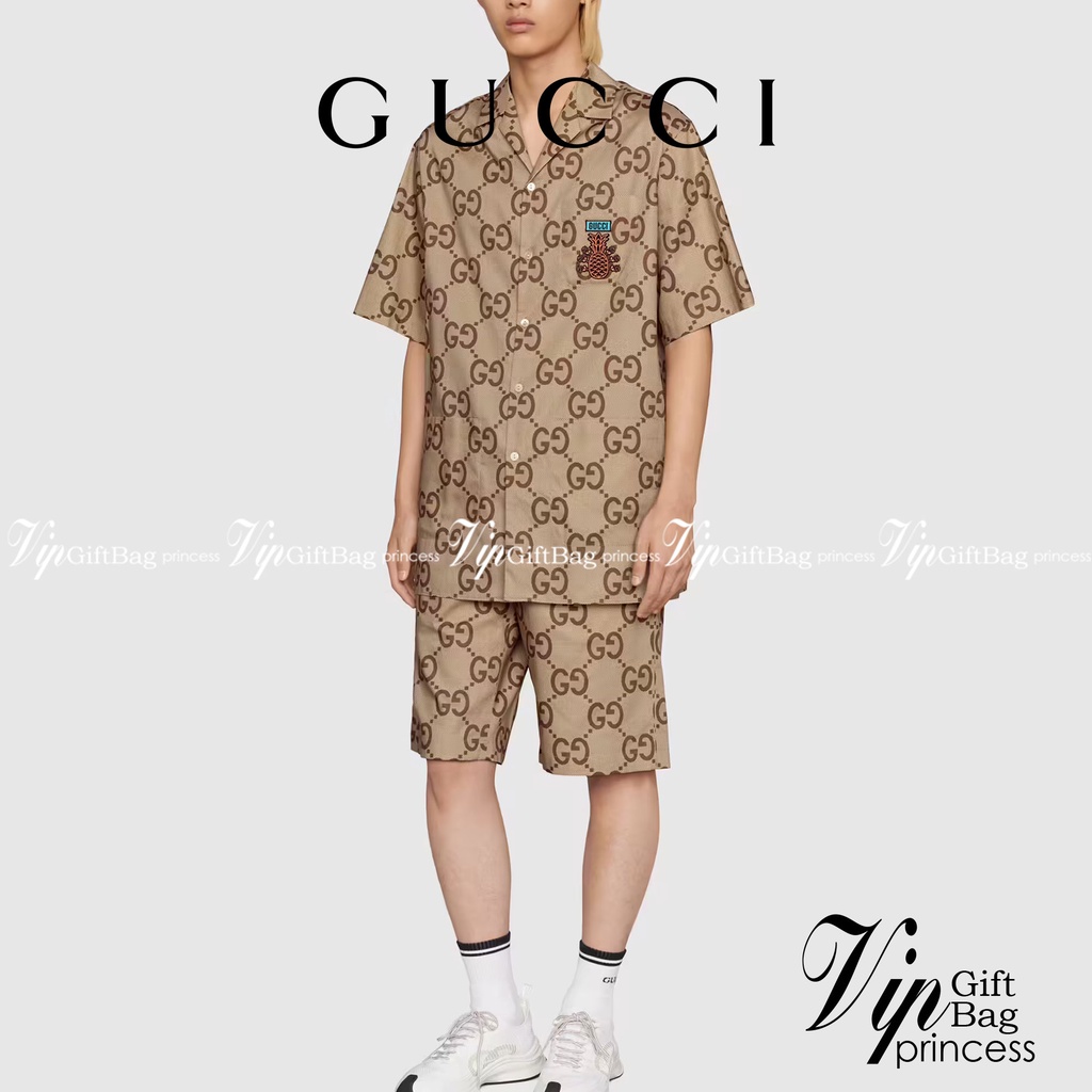 G.ucci Pineapple GG canvas bowling shirt / G.ucci Shirt พร้อมส่งที่ไทย ภาพสินค้าถ่ายจากงานขายจริง ใช้งานต่างประเทศได้