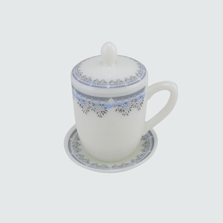 PEARL แก้วเนื้อมุก Tea Cup With Saucer มักพร้อมฝา และจานรอง ลาย ST (Silver Star)