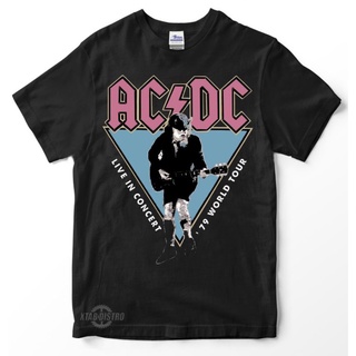 เสื้อยืดผ้าฝ้ายพรีเมี่ยม【🔥🔥】เสื้อยืด acdc LIVE IN CONCERT 79 WORLD ทัวร์ พรีเมี่ยม เสื้อยืด acdc ทัวร์วงดนตรี วินเทจ ร