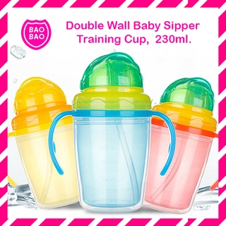 BAOBAOBABYSHOP -  แก้วหัดดื่มหลอดเด้งกันสำลัก แก้วหัดดื่ม 2 ชั้น พร้อมที่จับ ไม่ไหลกันสำลัก