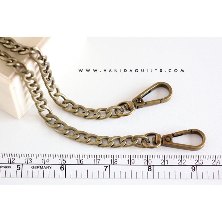 สายโซ่พร้อมคอหมาขนาดใหญ่ โซ่คล้องกระเป๋า โซ่เกลียวแบน สีทองเหลืองรมดำ DIY Chain ยาว 120 ซม. (ywg0045