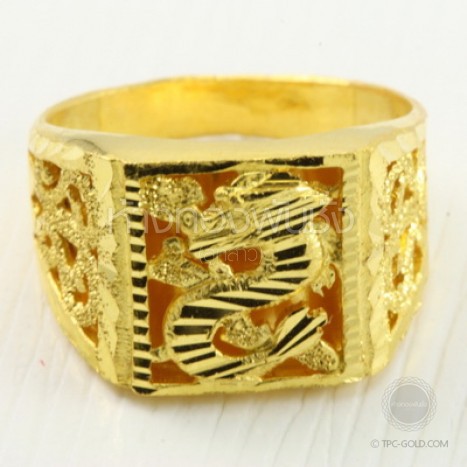 ผ่อน0% แหวนมังกรทองคำ แหวนมังฉลุ แหวนมังกรเหลี่ยม ทอง 96.5% หนัก 2 สลึง