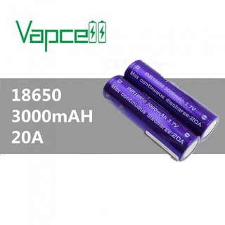 ถ่านชาร์จ Vapcell 18650 สีม่วง ความจุ 3000 mAh 3.7V 20A จำนวน 2 ก้อน ของแท้ แถมกระเป๋าใส่ถ่าน 1 ใบ