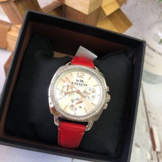 นาฬิกาข้อมือ Coach Womens 14502171 BOYFRIEND Round Red Leather Strap Watch