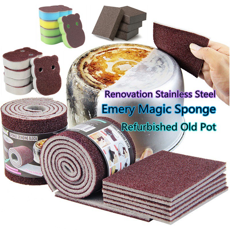 ฟองน้ํา Magic Magic ยางลบสําหรับกําจัดสนิมทําความสะอาดผ้าฝ้ายอุปกรณ์ครัว Clean Rub หม้อครัวเครื่องมื