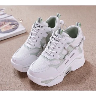MARIAN(มาใหม่ล่าสุด)รองเท้าผ้าใบแฟชั่น รองเท้าผ้าใบผู้หญิง เสริมส้น7ซม. NO.A0304มี3สี ม่วง เขียว เทา พร้อมส่ง