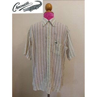 Crocodile Brand_2nd hand เสื้อเชิ้ตแขนสั้นผ้าลินิน (Linen)100%/ Size L/ Made in China 🇨🇳/ แท้มือสองกระสอบนำเข้า​