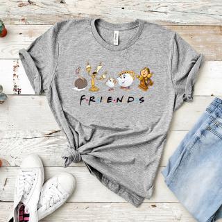 เสื้อยืดคู่รักพิมพ์ลายกราฟฟิก beauty and the beast friends