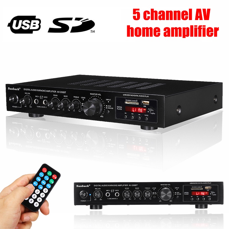 2000W Bluetooth 4 โอห์ม 5 CH คาราโอเกะเพาเวอร์สเตอริโอไฮไฟเบส AV เครื่องขยายเสียงรอบทิศทาง
