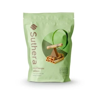 ทองม้วนสุธีรา รสใบเตย ทองม้วนกรอบจากน้ำกะทิสดสูตรโบราณต้นตำรับจากศรีฟ้าเบเกอรี่กาญจนบุรี (แบบถุง) 70 กรัม