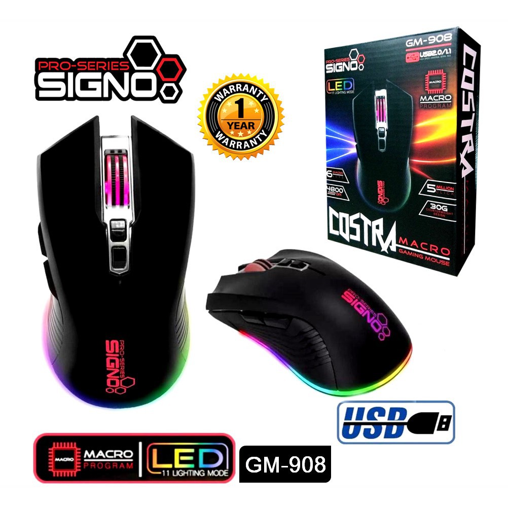 SIGNO GM-908 COSTRA OPTICAL MOUSE GAMING 11 MODE COLORS BACKLIGHTING
