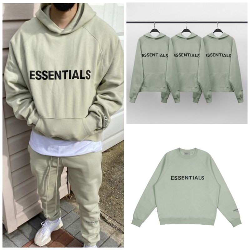 hood L พร้อมส่ง FOG FEAR OF GOD matcha green double line essentials sweater hoodie
