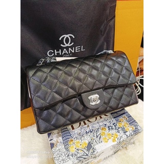 chanel classic  black 12” อะไหล่เงินงานออริงานหนังแท้ จัดโปรราคาพิเศษ