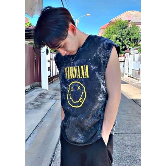 เสื้อแขนกุดหลากสี มือหนึ่ง Oversize อก44-46" ผ้าฟอก ลายวง/น่ารัก เสื้อแขนกุดผู้ชาย ผู้หญิง