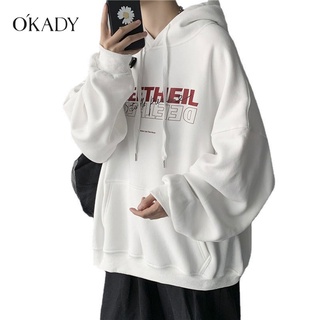 OKADY เสื้อฮู้ดญี่ปุ่น เสื้อกันหนาว Hoodie ฤดูใบไม้ผลิและฤดูใบไม้ร่วงพิมพ์ Hoodie ผู้ชายเสื้อกีฬาหลวม ๆ ผู้ชายสบาย ๆ