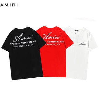 Amiri เสื้อยืดแฟชั่นสําหรับ Unisex ผ้าฝ้ายแขนสั้นพิมพ์ลาย