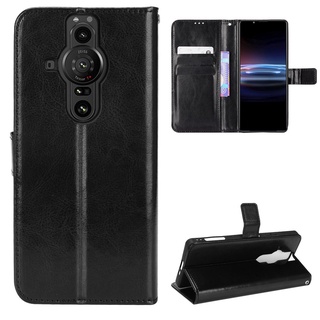 Luxury Crazy Horse PU Leather Casing Sony Xperia Pro-I Flip Cover Sony XQ-BE62 XQ-BE42 Lanyard Card Holder Wallet Case