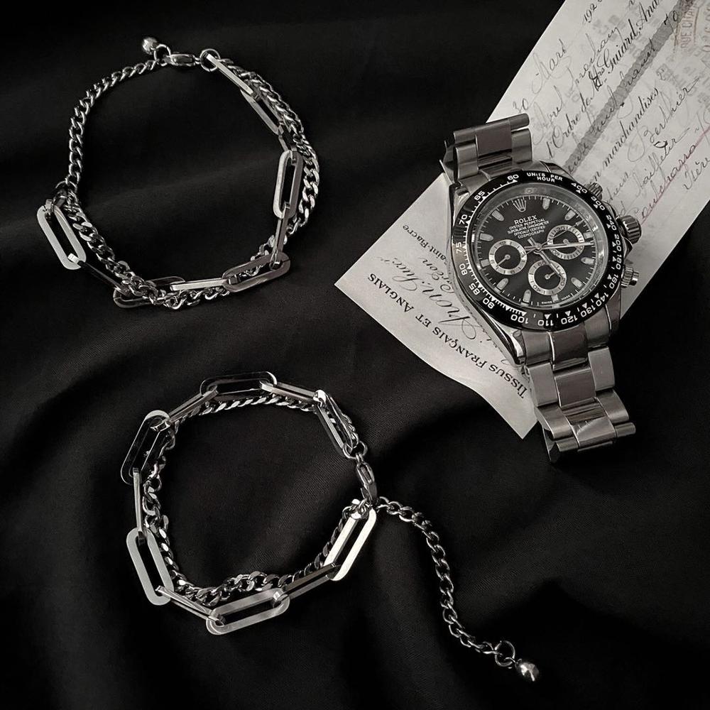 สร้อยข้อมือ ชนิดโลหะไทเทเนียม แฟชั่นสําหรับผู้ชายและผู้หญิง