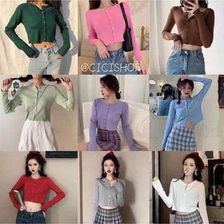 ส่งทันที Cici(5203) เสื้อครอปแขนยาวงานไหมพรม