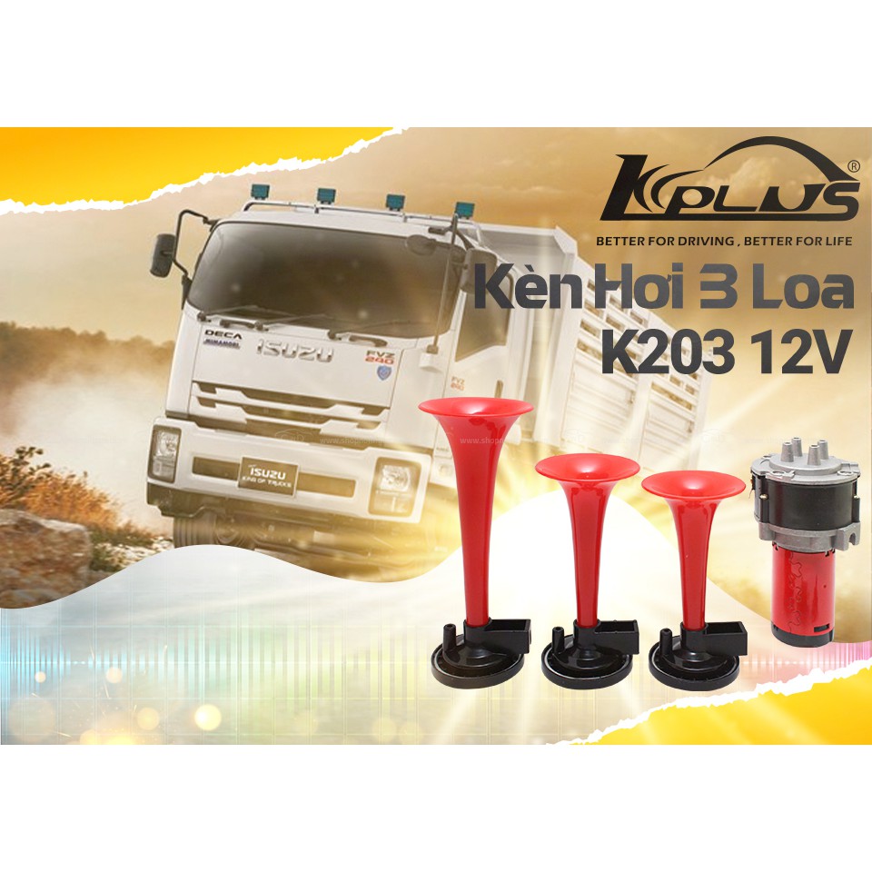KPLUS K203 12V 3-Speaker Car Air Horn (ประแจและมอเตอร์) สําหรับรถยนต์หลายรุ่น