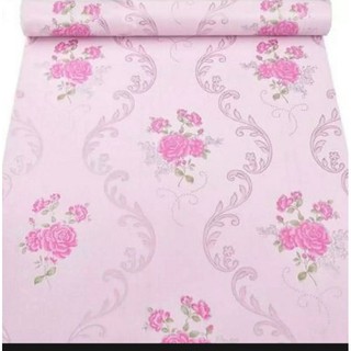 วอลเปเปอร์กาวในตัว ยาว 10 เมตร กว้าง 45 ซม.ลายpink rose wallparesticker