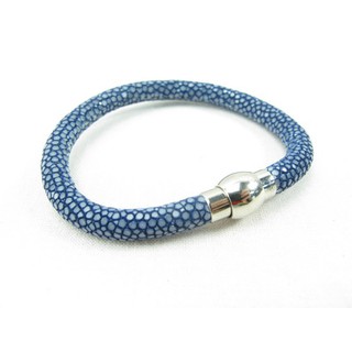 กำไล สร้อยข้อมือ หนังปลากระเบน กระเบน สีน้ำเงิน Genuine Blue Stingray Leather Bracelet