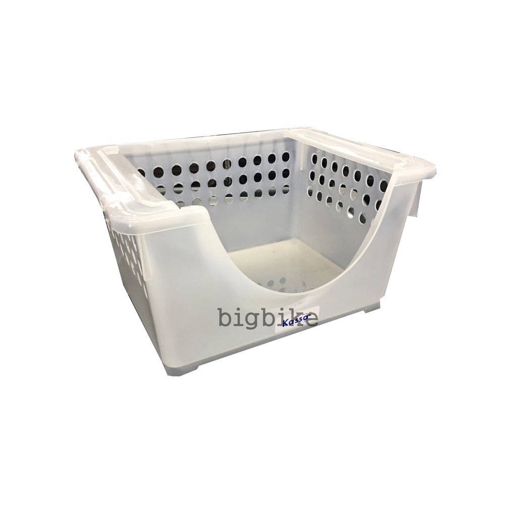 Bigbike_Shop ตะกร้าพลาสติกเก็บของ(ซ้อนได้)ขนาด42x35x23ซม สีขาว