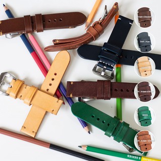 สายนาฬิกาข้อมือหนังแท้ หนังฟอกฝาดอิตาลี Retro vintage 22 mm straight Italian veg-tanned leather watch strap watch band