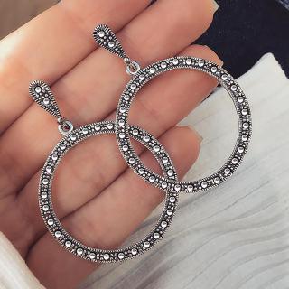 Fashion Silver Color Hoop Earrings For Women Bohemian Statement Geometry Vintage Round Big Earrings Pierce Jewelry Gift