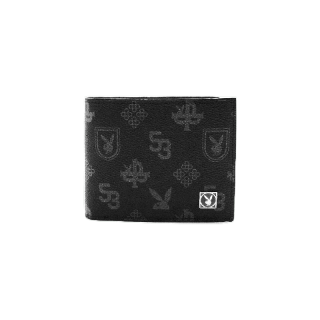 PLAYBOY กระเป๋าสตางค์ผู้ชาย ลิขสิทธิ์แท้รุ่น ST-WA224PBM050-BK ดีไซน์ลายตารางหมากฮอต-สีดำ