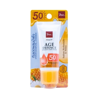 HONEI V BSC AGE DEFENCE SUNSCREEN LIGHT CREAM SPF50+ PA++++ 30g (77563) ครีมกันแดด ผสมน้ำผึ้ง&amp;ไฮยา