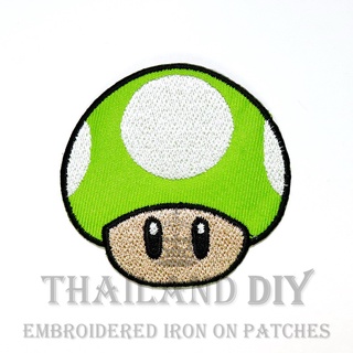 🍄 ตัวรีดติดเสื้อมาริโอ้ งานปัก เกมส์ มาริโอ้ การ์ตูน เห็ด 1UP Super Mario Mushroom Patch WOP DIY ตัวรีด อาร์มติดเสื้อผ้า