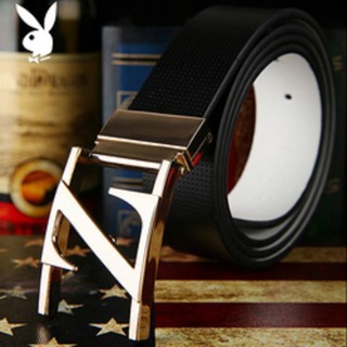 Inter Shop, เข็มขัดหนังแท้ สีดำ เข็มขัดชาย แบรน์ด Playboy, Playboy belt Men rotation buckle double-sided leather